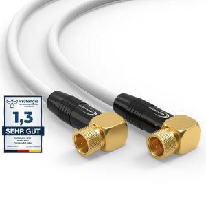 Câble SAT Premium 4m-Câble Coaxial Connecteur F coudé 90° Classe A+-Câble Antenne Fiche F pour TV,Routeur & Modem Internet-Supporte HD,4K UHD,8K,DVB-S/S2-Câble Satellite Blanc - Neuf