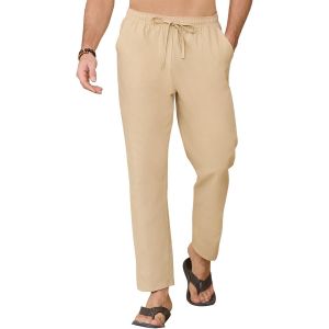 Pantalon Homme En Lin Et Coton Ete Pantalon Decontracte Avec Poches Cordon Pantalon Ample Yoga Pants Casual Pantalon De Plage L&eacute;ger Respirant Pantalon D'&eacute;t&eacute; Long Pantalon Homme Sport - Neuf