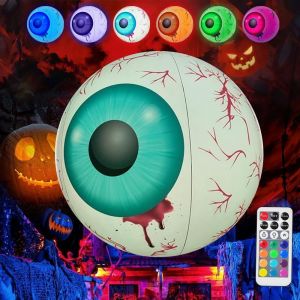 CAUC-Globe oculaire gonflable pour Halloween, 61 cm, &eacute;tanche, d&eacute;coration horreur avec t&eacute;l&eacute;commande et 12 lumi&egrave;res d&eacute;grad&eacute;es, pour f&ecirc;te d'Halloween, d&eacute;coration int&eacute;rieure et ext&eacute;rieure - Neuf