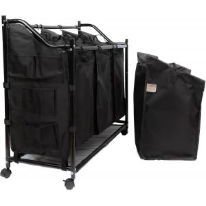 MEVRONISSHOP-horganize - Panier &agrave; linge sur roulettes avec 4 poches en tissu amovibles - Rangement pour jouets - Poche lat&eacute;rale pour ranger les ustensiles de toilette - 4 x 35 l - Noir - Neuf