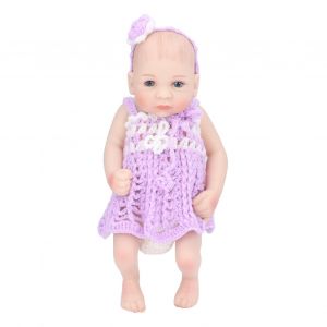 Poupee bebe Reborn de 10 pouces, membres mobiles, silicone souple, realiste, jupe tricotee lavable, jouet pour enfants, poupee garcon violet - Neuf