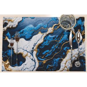 Eryi-Marblelized Lot De 6 Sets De Table Américains Lavables En Tissu Effet Marbre Bleu (30 X 45 Cm) - Élégants, Parfaits Pour Le Petit-Déjeuner, Le Déjeuner Et Le Dîner, Idée Cadeau, 100% Fabriqué En - Neuf
