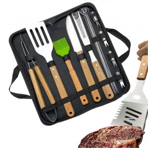 Ensemble de 16 pieces d'accessoires pour barbecue en acier inoxydable, ideal pour les amateurs de grillades en exterieur. Ref. : 9255 - Neuf