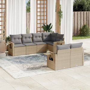 Prolenta Premium - Salon De Jardin Avec Coussins 7 Pcs Beige R&eacute;sine Tress&eacute;e - Neuf