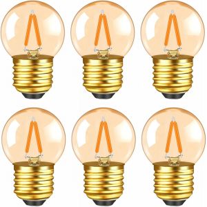 Ampoule Led Edison E27 Vintage 1w, &Eacute;quivalent 10w, 100lm Blanc Chaud 2200k, Verre Ambr&eacute;, 220v Mini Globe G40 E27 Ampoule Led &Agrave; Filament Veilleuse D&eacute;corative, Non Dimmable, Lot De 6 - Neuf