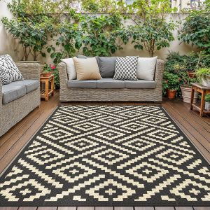 Nouvelhorizonstore-Tapis Exterieur Resistant Pluie Terrasse, Reversible R&iquest;&iquest;Sistant Aux Uv Tapis Ext&iquest;&iquest;Rieur, Couverture De Pique-Nique Portable Pour Jardin, Balcon, Camping, Barbecue, 150x240cm, Noir & - Neuf