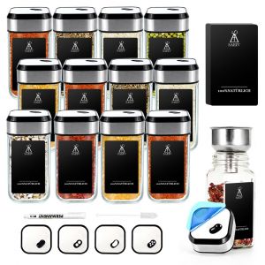 12 Pots À Épices 120ml, Set Carré De Pots À Épices Rotatifs À 360°, Trois Calibres, Réglables, Avec Étiquette Pour Épices, Rangement Pour Épices De Cuisine - Neuf