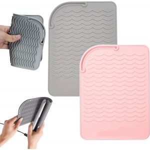 KAL-Pièces Tapis Résistant À La Chaleur Pour Fer À Lisser,Tapis En Silicone Pour Fer À Friser,Outils De Coiffure Pour Boucleur A Cheveux (Rose,Gris) - Neuf
