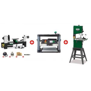 Pack menuisier avec tour &agrave; bois 200x305, raboteuse 330mm et scie &agrave; ruban verticale 230V Holzstar DB305+DH330+HBS261-2 - Neuf