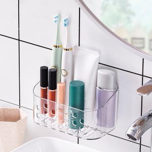 Petite Autocollant Etagere de Douche en Plastique, Support Salle de Bain Sans Percage, Organiseur Transparent , Panier Douche Mural pour Rangement Shampooing, Gel , Epices de Cuisine et Petits Objets - Neuf