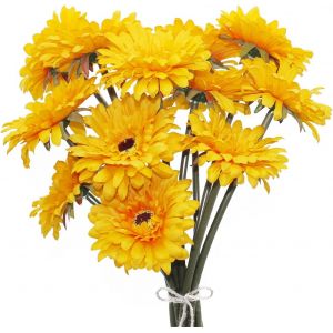 Lot de 12 gerbera artificielles &agrave; tige unique en plastique et soie pour d&eacute;coration ext&eacute;rieure, int&eacute;rieur, jardin, bureau, h&ocirc;tel, f&ecirc;te de mariage Jaune - Neuf