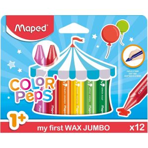 Eryi-Color'peps Craies De Coloriage Cire Pour Enfant, Forme Triangulaire, Premiers Crayons De Couleur Pour Bébé Dès 1 An U2013 Boîte De 12 Crayons Jumbo Assortis - Neuf