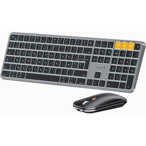 Km100-A Clavier Souris Pour Mac Sans Fil Retro Eclairé, Azerty Bluetooth Ensembles Clavier Et Souris, Keyboard Plat Multi-Appareils Pour Macbook Pro, Macbook Air, Iphone, Ipad, Noir - Neuf