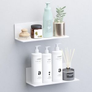 Lot De 2 Étagères Murales Blanches Autocollantes - Sans Perçage - Pour Murs - 20 Cm De Large - Sans Perçage - En Acrylique - Pour Salle De Bain, Salon, Chambre À Coucher, Cuisine, Bureau - Neuf