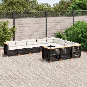 Prolenta Premium - Salon De Jardin 10 Pcs Avec Coussins Noir R&eacute;sine Tress&eacute;e - Neuf
