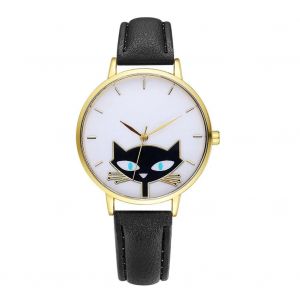 Gaiety Pu Strap Montre Mignon Chat Motif Rond Bo&icirc;tier Analogique Quartz Montre-Bracelet Noir - Neuf