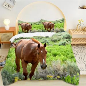 Housse De Couette X Brun, Cheval Parure De Lit Personnes Microfibre Doux Respiran Housse Couette Avec Fermeture &iquest;&iquest;Clair, Ensemble De Literie Avec Taie D'oreillers X Cm - Neuf