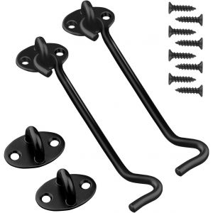 Lot de 2 crochets de porte de cabine en acier inoxydable noir avec loquets et boulons à huile pour serrures de porte de grange, salle de bain, fenêtre, porte coulissante (15 cm) - Neuf