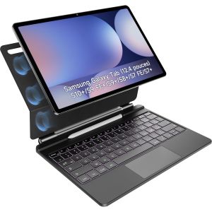 Étui Clavier Pour Samsung Galaxy Tab S10+/S9 Fe+/S9+/S8+/S7 Fe/S7+ (12,4 Pouces) Clavier Magnétique Flottant Avec Trackpad Multi-Touch, Support Pour Stylo S, Rétroéclairage 7 Couleurs-Azerty, Noir - Neuf