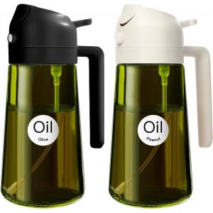 Eryi-2 Pièces 470 Ml Pulvérisateur D'huile Foncé Anti-Lumière De Cuisson 2 En 1 Flacon De Qualité Alimentaire Bouteille En Verre Vert De Pour La Cuisine (Blanc Et Noir) - Neuf