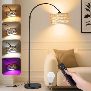 JEXNOVASHOP-Lampadaire LED sur Pied Salon - 9W 900LM Lampe sur Pied Arc avec Télécommande & E27 Ampoule, Lampe Liseuse Réglables pour Salon, Bureau, Chambre, Noir - Neuf