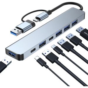 JGD-Hub USB 7 en 1, Adaptateur Multiport 3.0 avec USB 3.0 USB 2.0 Type C PD5W pour PC Ordinateurs Portables Consoles de Jeux et Appareils Type-C - Neuf