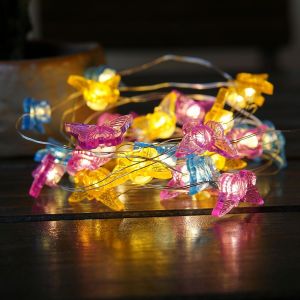 TRAHOO-Guirlande lumineuse papillon - 2 m - 20 LED color&eacute;es - Fonctionne avec piles - D&eacute;coration de printemps pour l'int&eacute;rieur et l'ext&eacute;rieur - Guirlande lumineuse d&eacute;corative pour jardin, balcon - Neuf