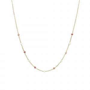 Collier En Argent Dor&eacute; Pierres Naturelles Quartz Rose Fraise Et Perles Naturelles Blanche - Neuf