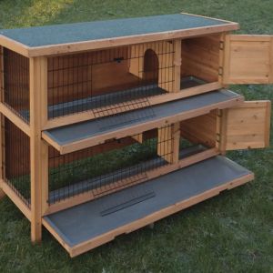 Clapier Lapin Double &Eacute;tage Bois Dim. 136 X 50 X 92 Cm - Neuf