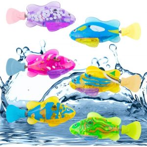 KAL-6 Pièces Poisson Bain Qui Nage Robo Avec Lumières, Poisson Robot Bain, Robot Fish, Batterie Electrique Poisson Plastique Jouet Pour La Piscine Enfants, 8 X3.5 Cm - Neuf