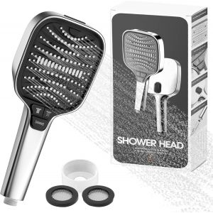 KGABERY-Pommeau De Douche,Avec 8 Modes De Douche,Douchette À Effet Pluie,Grande Douchette Avec Buse En Silicone Imperméable,Compatible Avec Tous Les Tuyaux De Douche,Argentés - Neuf