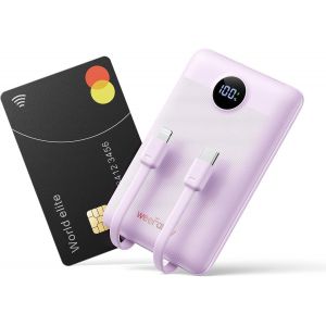 Ayu-Batterie Externe 10000mah, Power Bank Charge Rapide Pd 22.5w Avec Câbles Intégrés Usb C Sortie, Mince Légère Portable Chargeur Affichage Led, Universel Compatible Iphone/Samsung (Violet) - Neuf