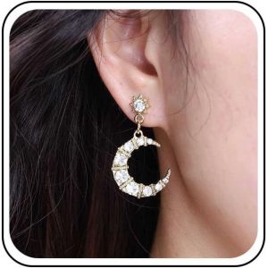 Kal-Boucles D'oreilles Boho Croissant De Lune Or Vintage Cristal Lune Pendante Boucles D'oreilles Minimaliste Lune Étoiles Boucles D'oreilles Strass Céleste Bijoux Pour Femmes Et Filles - Neuf