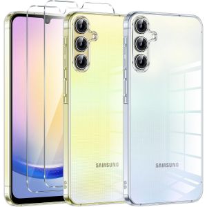 LORANKA-Couqe pour Samsung Galaxy A25 5G avec 2 Pi&egrave;ces Verre Tremp&eacute; Protection &eacute;cran, Transparente Silicone TPU Bumper Housse pour Samsung A25 Anti-Choc, Anti-Scratch HD Clair &Eacute;tui Protection Case - Neuf
