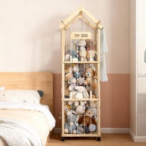 SUBZONAL-Rangement pour Peluches, 146 * 42 * 32CM en Bois Massif, Rotatif &agrave; 360&deg; et Verrouillable Range Peluche Enfant Id&eacute;al pour Le Salon, la Chambre et la Chambre d'enfant (avec Poches de Rangement - Neuf