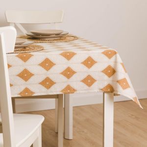 Nappe Rectangulaire Antitache Lavable, 140x200cm, Nappe Pour Salle À Manger, Nappe Rectangulaire Pour L'extérieur - Cabot Ocre - Neuf