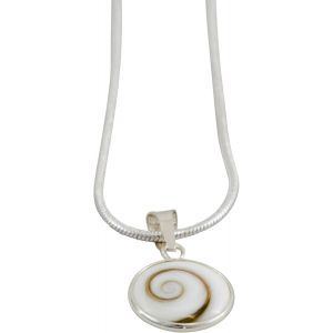 Collier ?il De Sainte Lucie Ou ?il De Shiva | Coquillage Naturel De 12mm | Inclut Une Cha&icirc;ne Argent&eacute;e De 43 Cm | Pendentif Artisanal ?il De Shiva Bords En Argent Sterling 925 | Couleur Blanche - Neuf