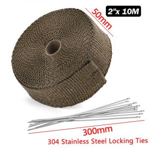 10m Gris Isolation Thermique, Ruban Adhésif, Anti-Brûlure, Retardateur De Flamme, De Conservation De La Chaleur, Noir Ceinture En Tissu De Fibre De Verre, Avec 10 En Acier Inoxydable Attaches De Câble Et Des Gants - Neuf