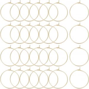 Kal-1 Boîte De 100 Pièces De Boucles D'oreilles Créoles 316 Inoxydable Carats 30 Mm En Laiton Avec Breloques En Verre À Vin Avec Broche De 0.7 Mm Pour La Fabrication De Boucles D'oreilles - Neuf