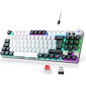 Clavier De Jeu Mécanique Sans Fil,80 % Tkl Éclairé Sans Fil - Clavier Qwertz Rouge Pour Windows/Mac/Android/Ios - Neuf