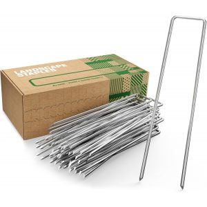KALANKA-Sardines de Fixation en Acier Galvanisé (100 Pièces) - Agrafes de Fixation pour Toile de Paillage, Grillage et Tente - Piquets de Jardin 150 mm Long, 25 mm Large, Ø 3 mm - Neuf