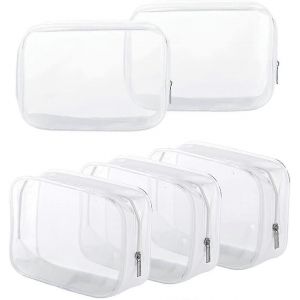 Paquet de 5 sacs de toilette en plastique transparent &agrave; fermeture &eacute;clair Trousse de toilette approuv&eacute;e par la TSA Trousse de maquillage cosm&eacute;tique portable pour les vacances, la salle de bain et l'org - Neuf