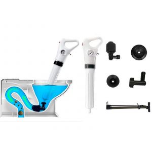 Kit de d&eacute;boucheur de toilettes &agrave; air comprim&eacute; avec 4 t&ecirc;tes rempla&ccedil;ables - Neuf
