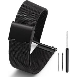 Kal-® Bracelet De Montre 14mm 16mm 18mm 20mm 22mm 24mm Pour Homme Et Femme | Montre Bande De Metal Pour Montre Classique Et Montre Connectée, Avec Outils Et Barre À Ressort (12 Mm, Noir) - Neuf