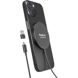 Thef-Chargeur Sans Fil Magnétique 2-En-1 Avec Magsafe - Design Ultra-Fin En Alliage D'aluminium - Chargeur Rapide Compatible Pour Iphone 16/15/14/13/12 Et Airpods 4/3/2/Pro-Noir Basalte - Neuf