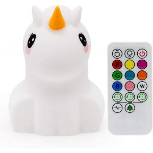Coloré Veilleuse Enfant, Toucher Lumière Led Lampe De Nuit, 9 Couleurs Usb Rechargeable Lampe Sensible, Lampe De Silicone, Lampe De Chevet (Télécommande + Tactile Dimm) - Licorne - Neuf