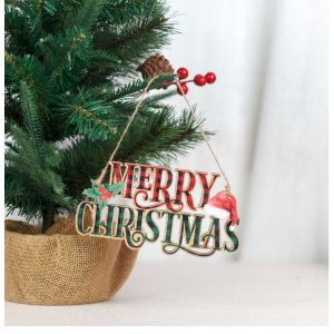 1pc décorations de Noël en tissu écossais rouge et vert des Lettres en bois Étiquettes à suspendre Joyeux Noël Étiquettes à suspendre à partir de Noël de carreaux de couleur - Neuf