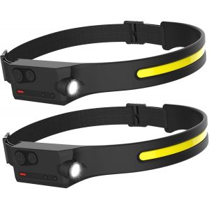 Ulteronixshop-Lampe Frontales, Frontale Led Rechargeable Puissante Etanches Usb 1200mah Cob Lampes 5 Mode Course &Agrave; Pied, Camping, Cyclisme, Casque, Poisson, R&eacute;paration, Jogging Lot De 2 - Neuf