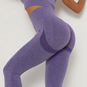 Legging Femme Taille Haute Pleine Longueur Contrôle Du Ventre Extensible Panneau Élastique Pantalon Dames Gym Fitness Yoga Violet - Neuf