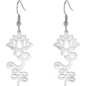 Kal-Boucles D'oreilles Lotus Om Pour Femmes En Acier Inoxydable Symbole Spirituel Om Boucles D'oreilles Pendantes Fleur De Lotus Bijoux De Yoga Cadeau D'inspiration - Neuf